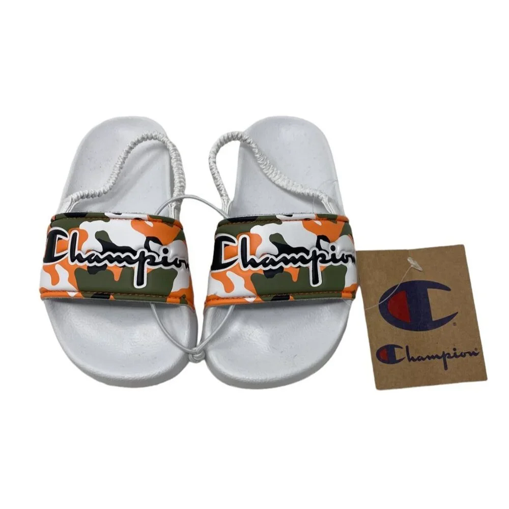 NEW Champion Toddler Camo White Orange Green Sling Back‎ Sandals Slides Sz 8 NWT